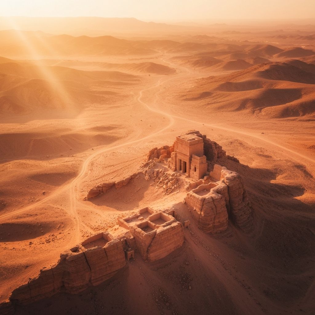 Mystical desert landscape at golden hour